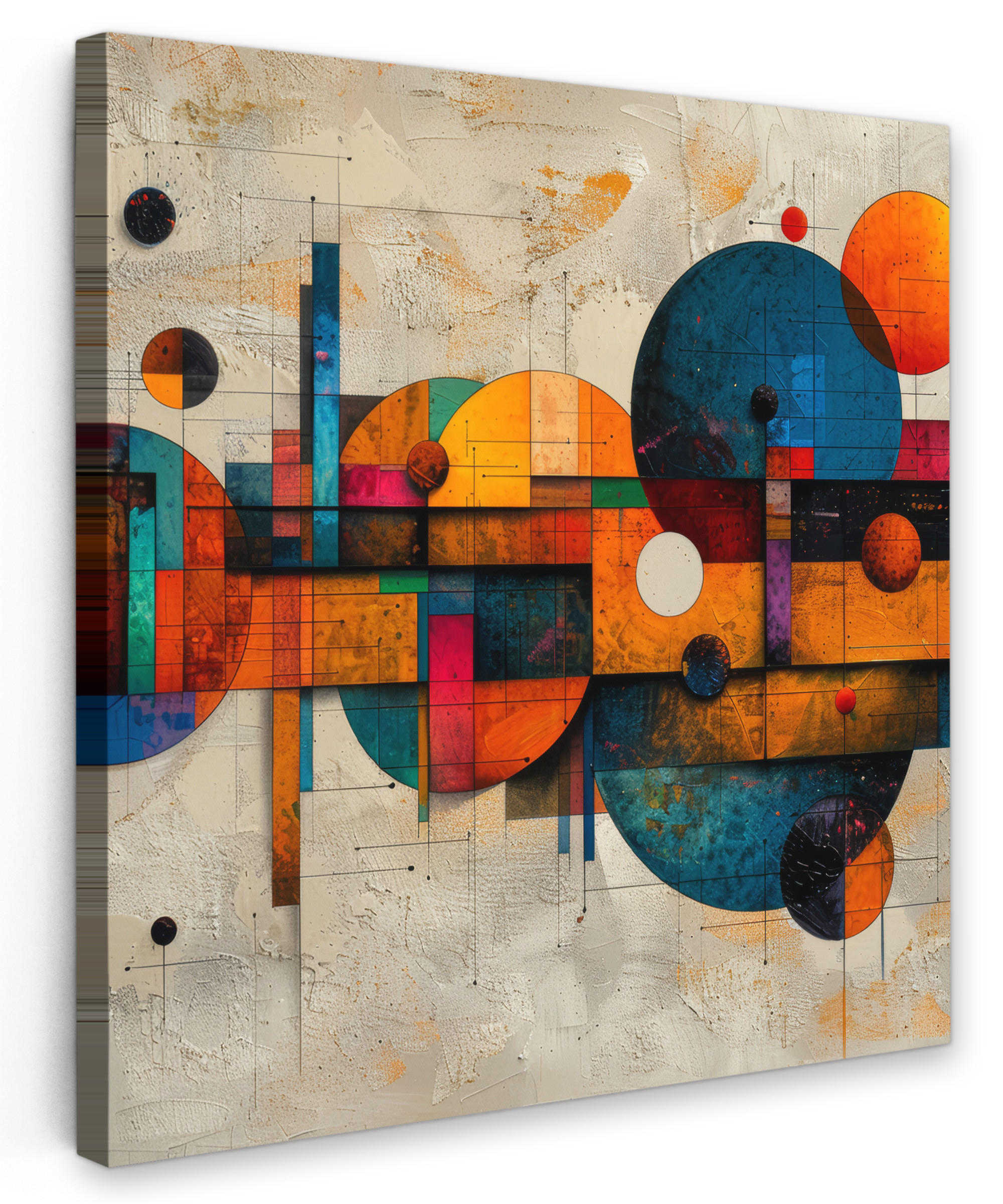 LEINWANDBILD Vintage - Moderne Kunst - Orange - Geometrische Formen Wandbild Wohnzimmer 50x50 cm - Multicolor, Textil (50/50cm) - MuchoWow