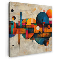 LEINWANDBILD - Vintage - Moderne Kunst - Orange - Geometrische Formen - 20x20 - Wandbilder - Multicolor, Textil (20/20cm) - MuchoWow