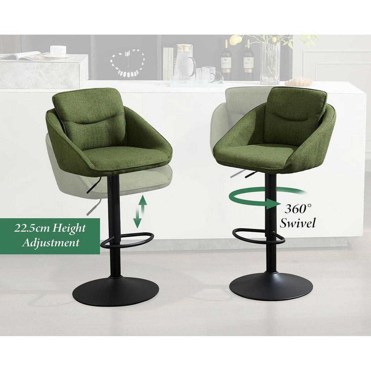 BARHOCKER 4er Set Grün Höhenverstellbar 360° Drehbar - Grün, Textil (52/85/52cm)