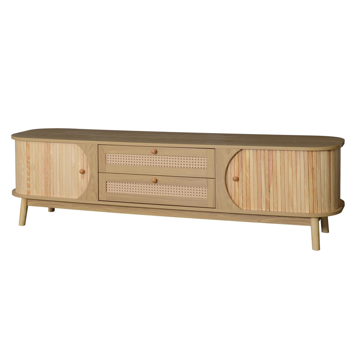 LOWBOARD in Naturfarben mit Schubladen und Rattanseiten für Wohnzimmer, B170/T39.5/H46cm - Naturfarben, Holzwerkstoff (170/46/39.5cm) - STILVORA