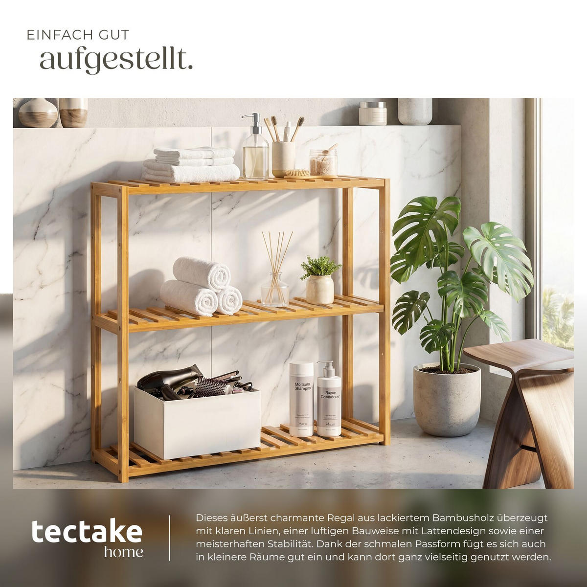 BADREGAL Katjana, 60 x 15 x 54,5 cm, braun - Braun, Holz (15/54.5/60cm) - tectake