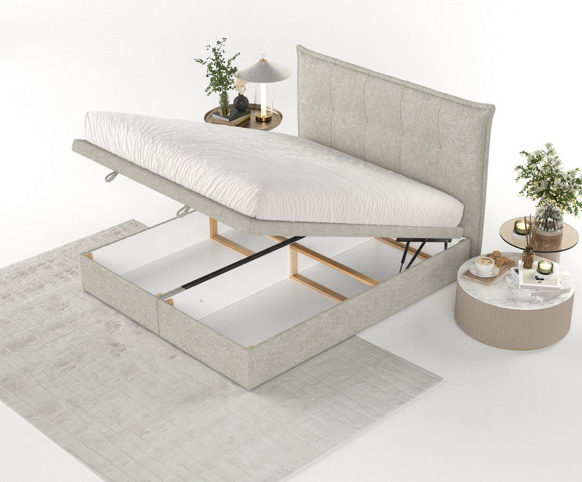 POLSTERBETT Liano mit Stauraum 160/200 cm Beige im Alta Stoff - Beige/Schwarz, Holz/Holzwerkstoff (160/200cm) - AltaBeds