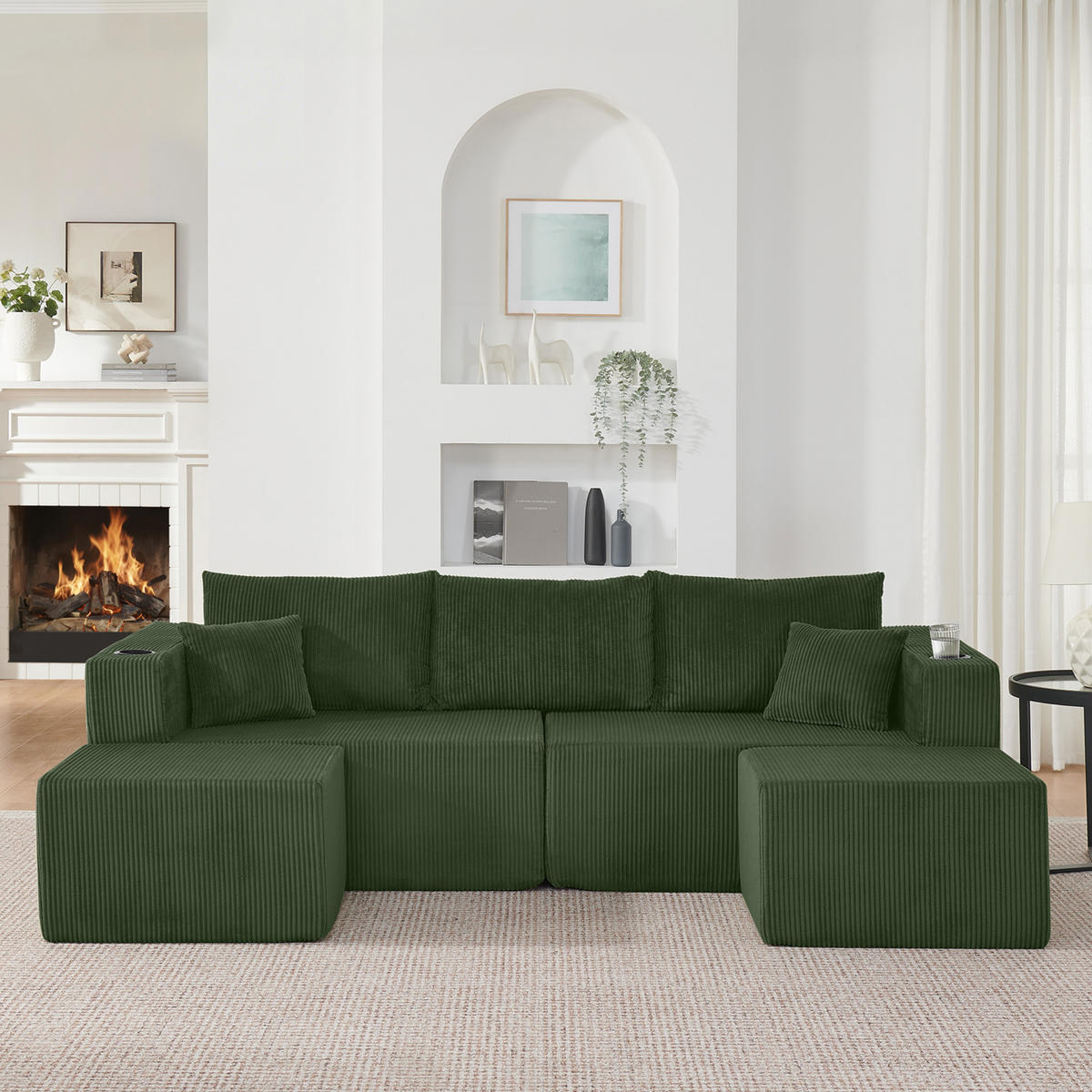 WOHNLANDSCHAFT DE-34629 modular mit 2 Ottomanen Grün - Grün, Textil (138/75/230cm) - ComfortXL