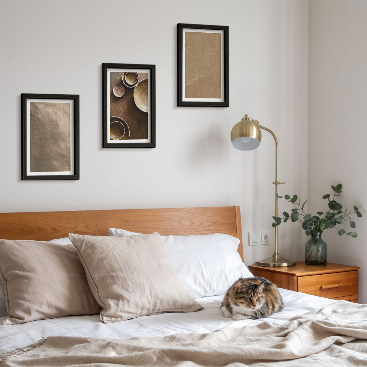 BILDER SET 3er Set - 20x30 cm Schwarzer Rahmen - Minimalistische Steinstrukturen - Schwarz, Kunststoff (20/30cm) - TULUP