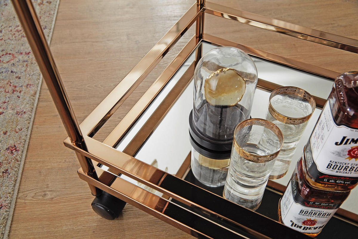 SERVIERWAGEN – Gold, Verspiegeltes Glas, auf Rollen - Goldfarben, Glas/Metall (65/84/45cm) - KADIMA DESIGN