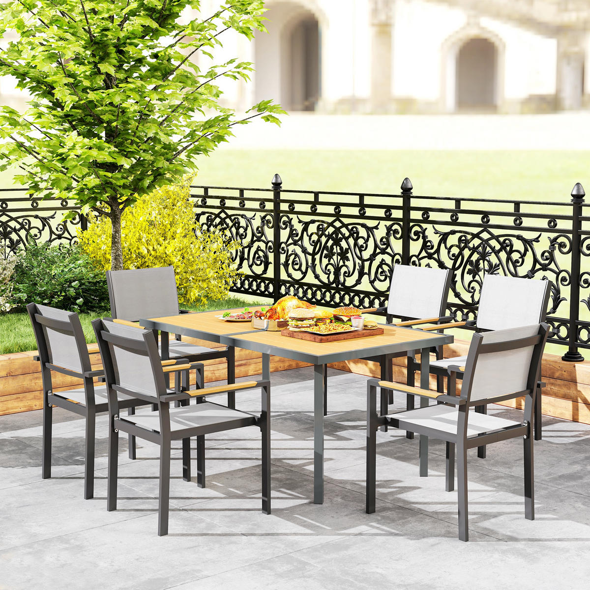 GARTENTISCH DE-14139 für 6 Personen, Holzoptik-Stahl Natur - Naturfarben, Metall (150/90/72cm) - ComfortXL