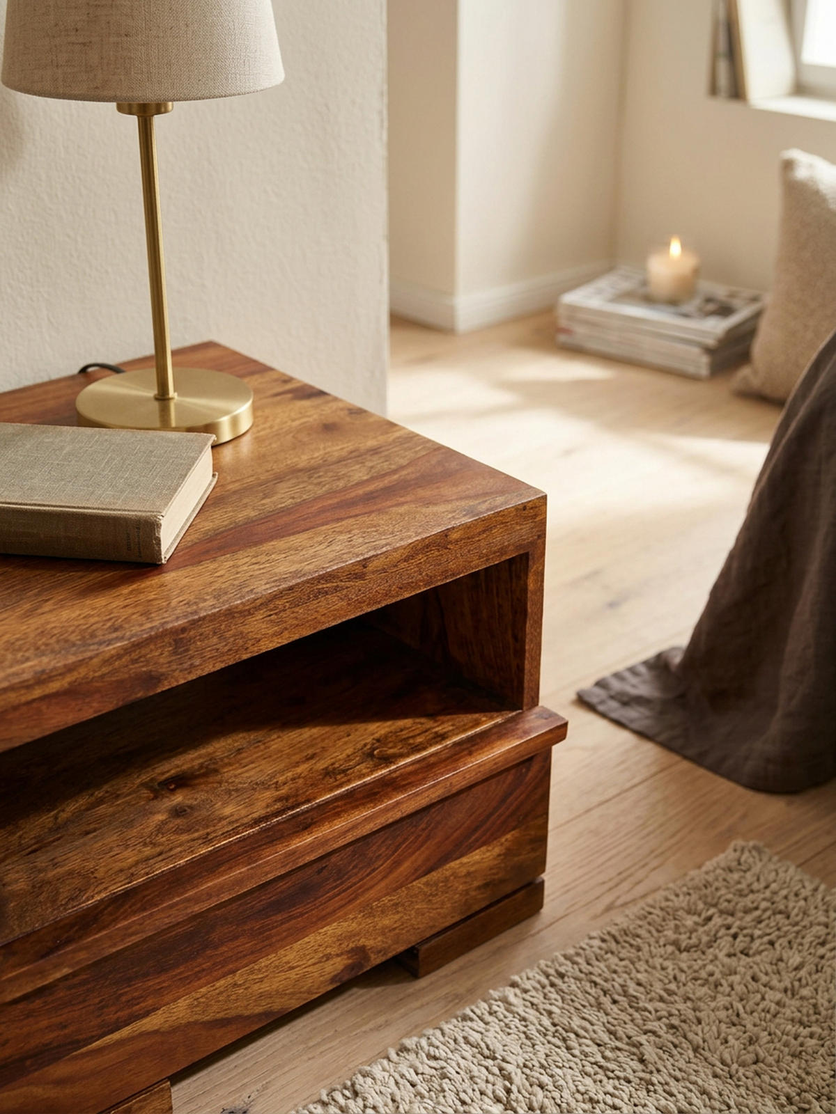 NACHTTISCH Massivholz Schublade Ablage Pflegeleicht NAKO, Braun 40x40x30 cm - Braun, Holz (40/30/40cm) - KADIMA DESIGN