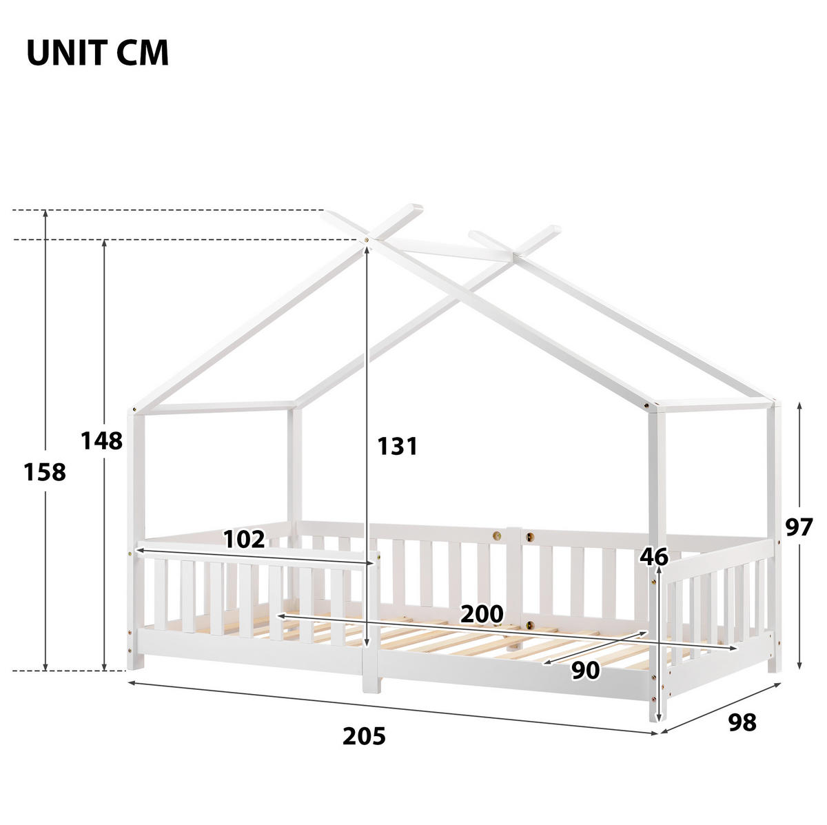 KINDERBETT 90/200 cm weiß aus Kiefernholz mit Schutzzaun - Weiß, Holzwerkstoff (90/200cm) - OKWISH