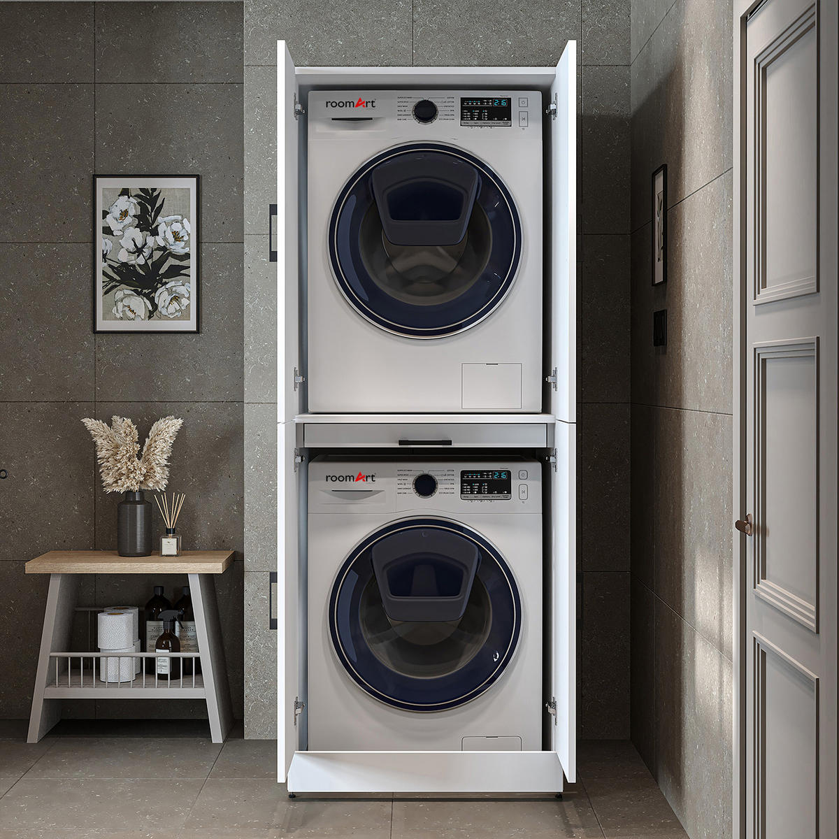 WASCHMASCHINENSCHRANK DORA-I 70cm Breit - Weiß, Holzwerkstoff (70/186/74cm)