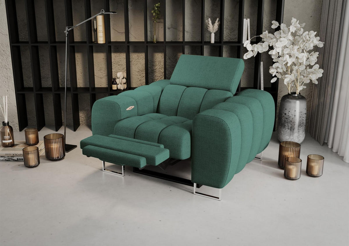 SESSEL Bastien Relax In Stoff Moly - Grün, Holzwerkstoff/Textil (125/95/97cm) - Fun Möbel