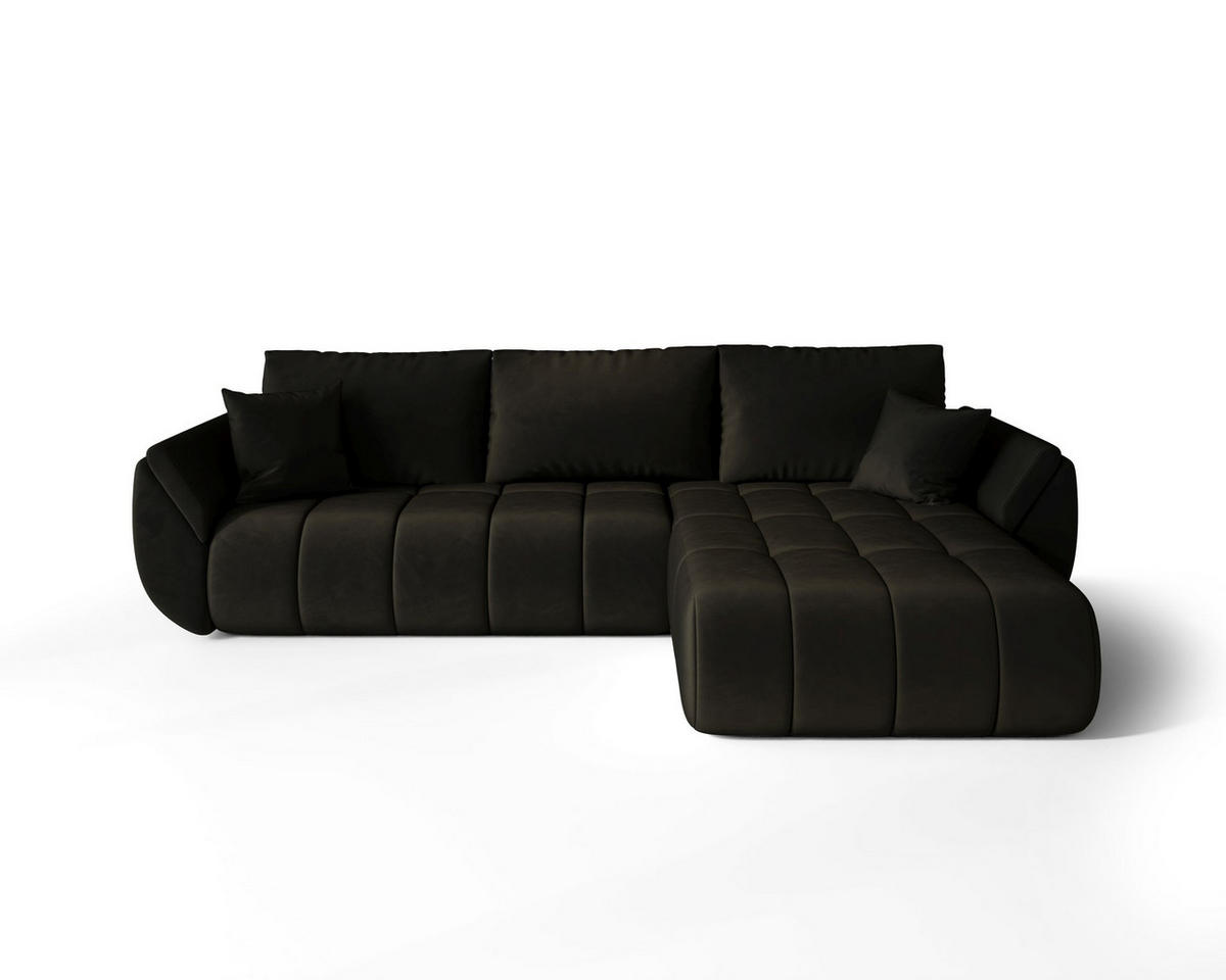 ECKSOFA SYDNEY PREMIUM rechts graphit Velours Monolith 95 - Schlaffunktion, Bettkasten - Anthrazit, Textil (280/185cm) - Cornero