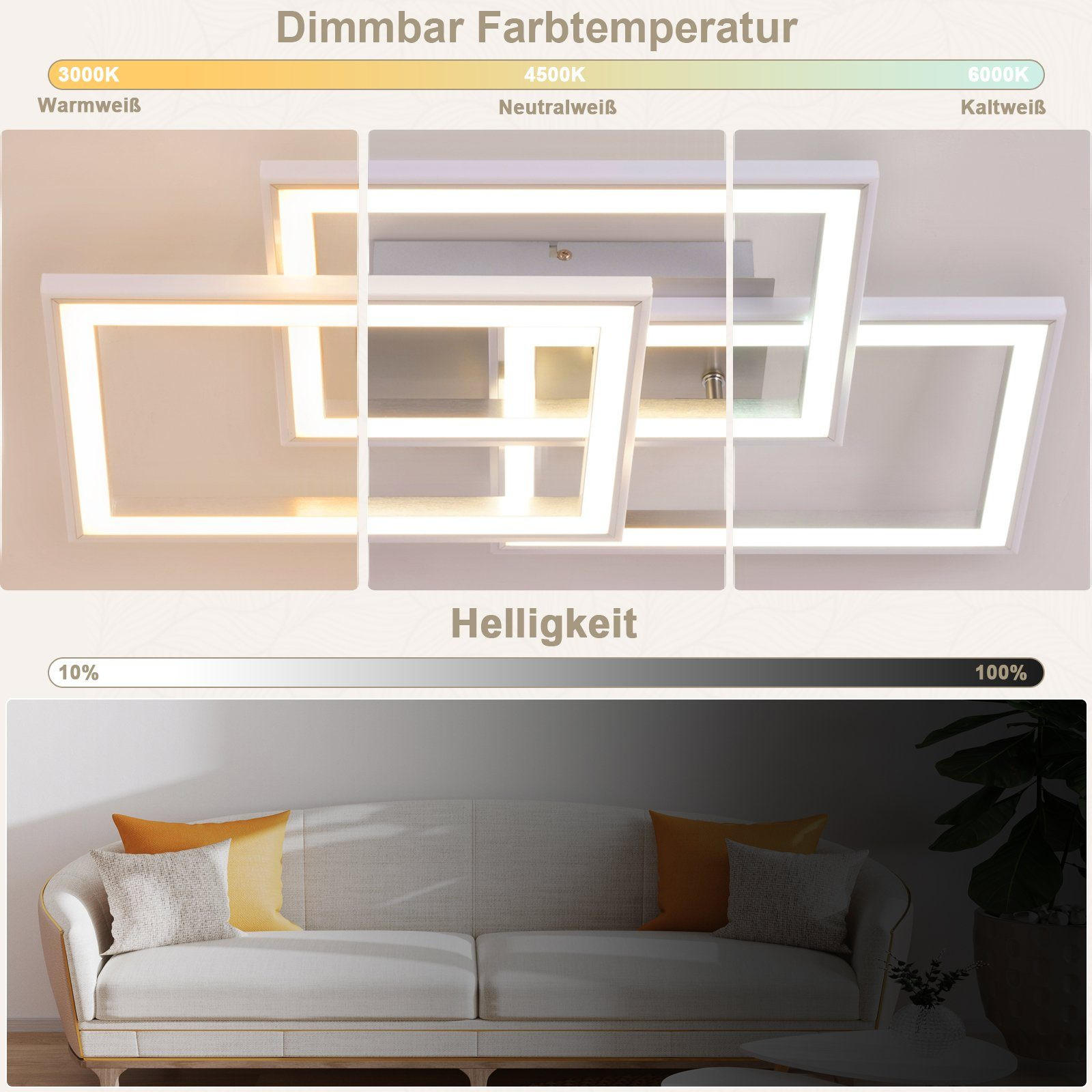 LED-DECKENLEUCHTE Grimmenwacht 33.5/9.0/54.0 cm - Silberfarben, Metall (54/33.5/9cm) - ZMH