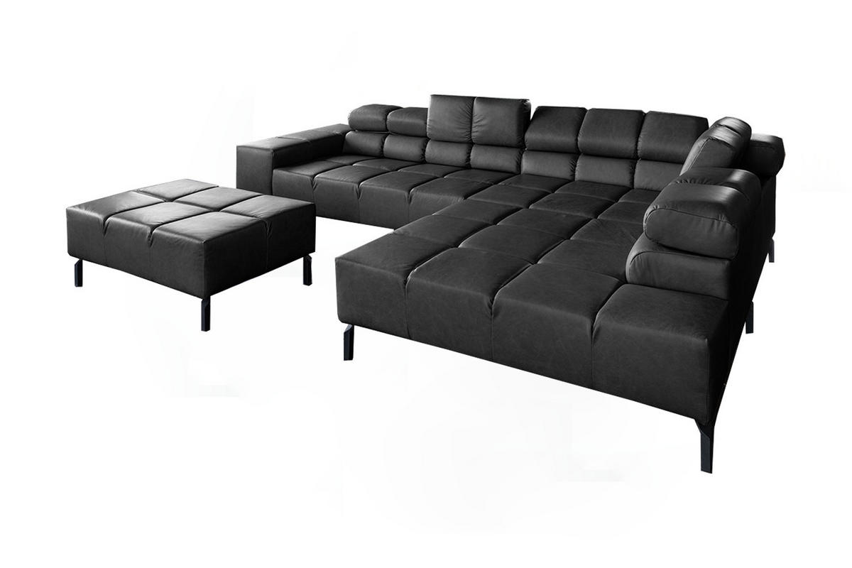 ECKSOFA NELSON Schwarz Leder Relaxfunktion - Schwarz, Leder/Metall (321/216cm) - KAWOLA
