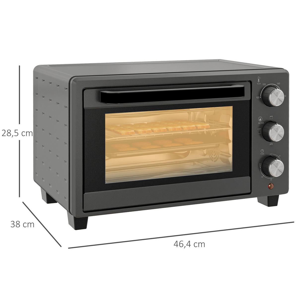 MINIBACKOFEN 21L 1400W Mini Ofen mit Backblech & Grillrost, 60 Min. Timer, Temperatur 100-230°C, Edelstahl, Grau - Grau, Metall (46/28.5/38cm) - Beaface
