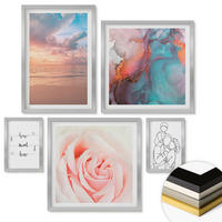 WANDBILDER 5er Set - 50x50 cm & 20x30 cm & 40x60 cm Silberner Rahmen - Blumenfamilie minimalistisch - Silberfarben, Kunststoff (40/60cm) - ArtPrintCave