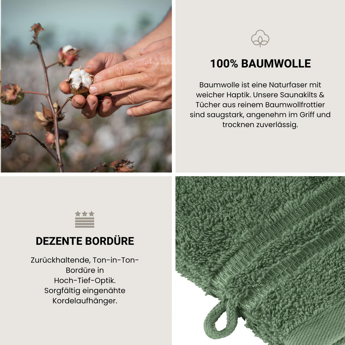 WASCHHANDSCHUHSET Milano - 5-teilig - 16x22 cm - Dunkelgrün - Dunkelgrün, Textil (16/22cm) - SCHIESSER