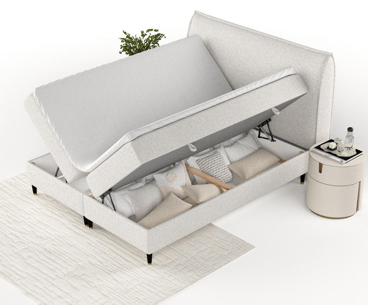 BOXBETT Melba Hellbeige 140/200 cm mit Bonellmatratze - Beige/Schwarz, Holz/Holzwerkstoff (140/200cm) - Maison de Reve