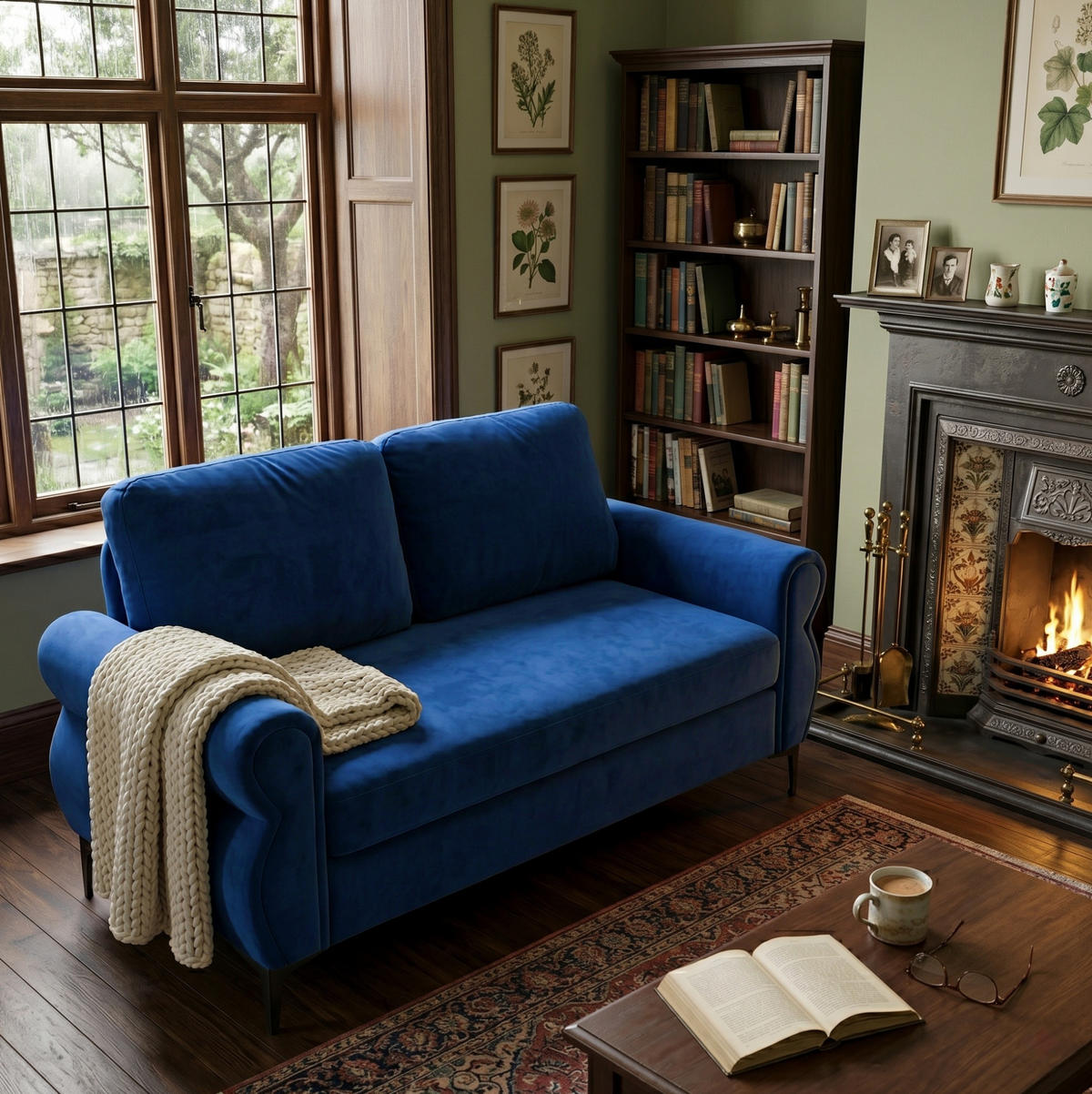 SOFA kompakt 173,5 cm Stoff Blau - Blau, Holzwerkstoff (173.5/92/81cm) - Meubliv