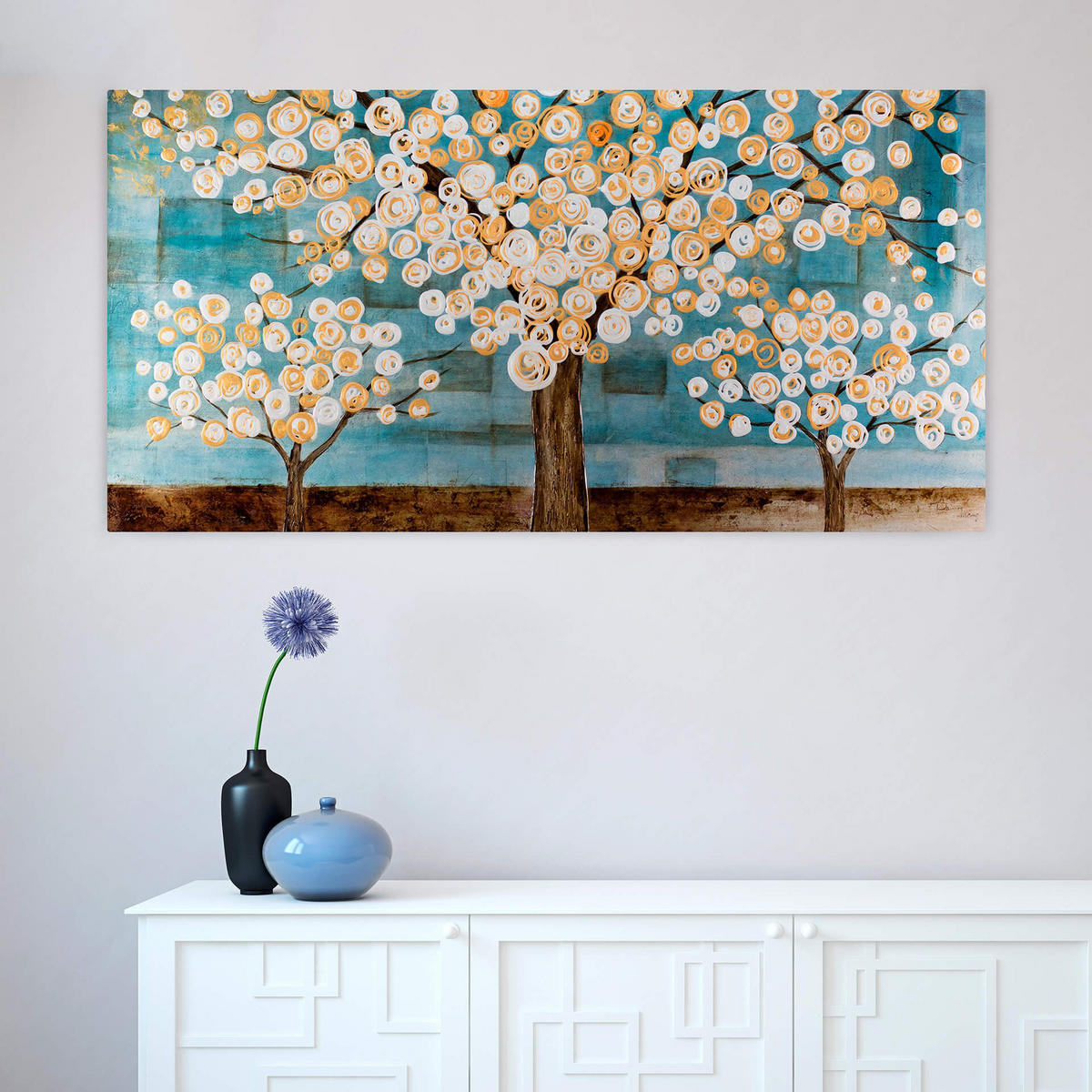 ÖLGEMÄLDE 140/70 cm - Petrol/Braun, Holz/Textil (140/70cm) - KUNSTLOFT