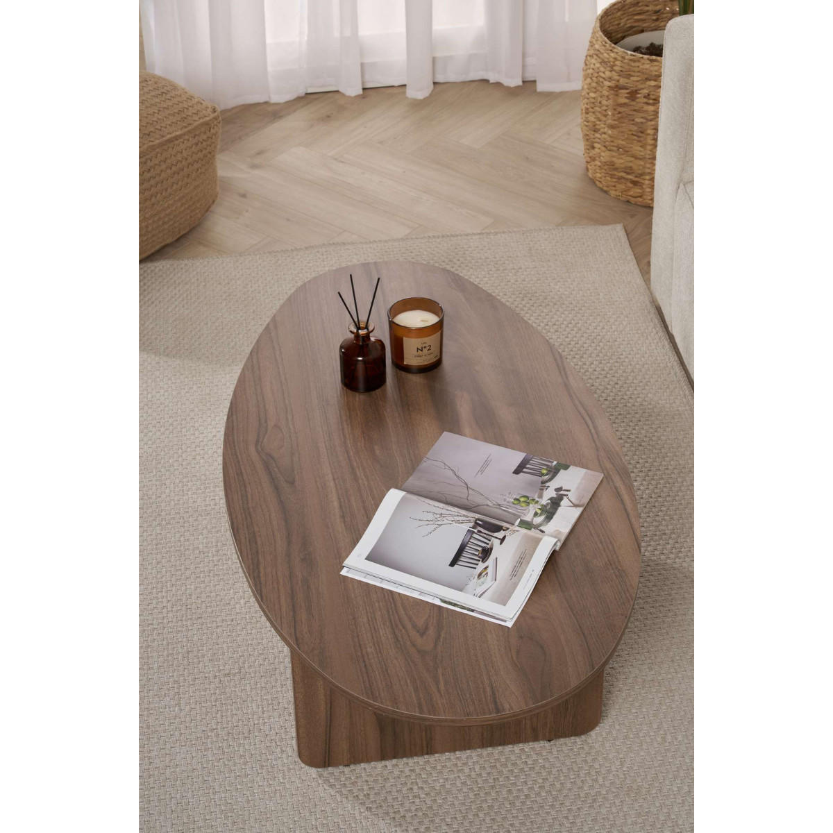 COUCHTISCH mit ovaler Platte L125 cm 65/120/40 cm - Naturfarben, Holzwerkstoff (70/65/40cm) - Calicosy