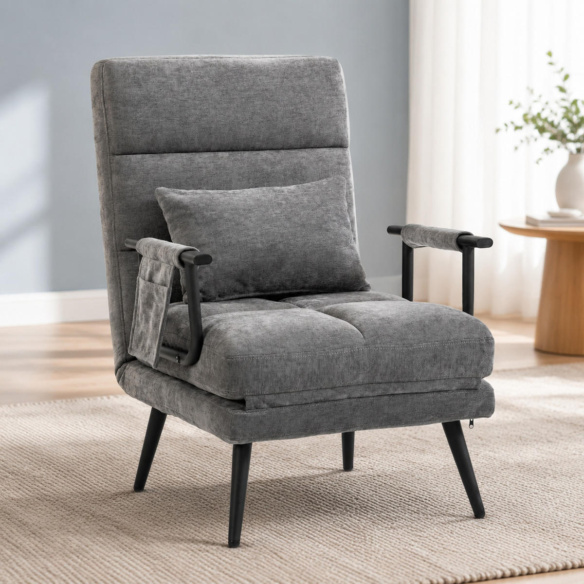 SCHLAFSESSEL in Grau 67x73x96 cm mit Schlaffunktion und 5-fach verstellbarer Rückenlehne - Grau, Metall (73/96/67cm) - IVMEU