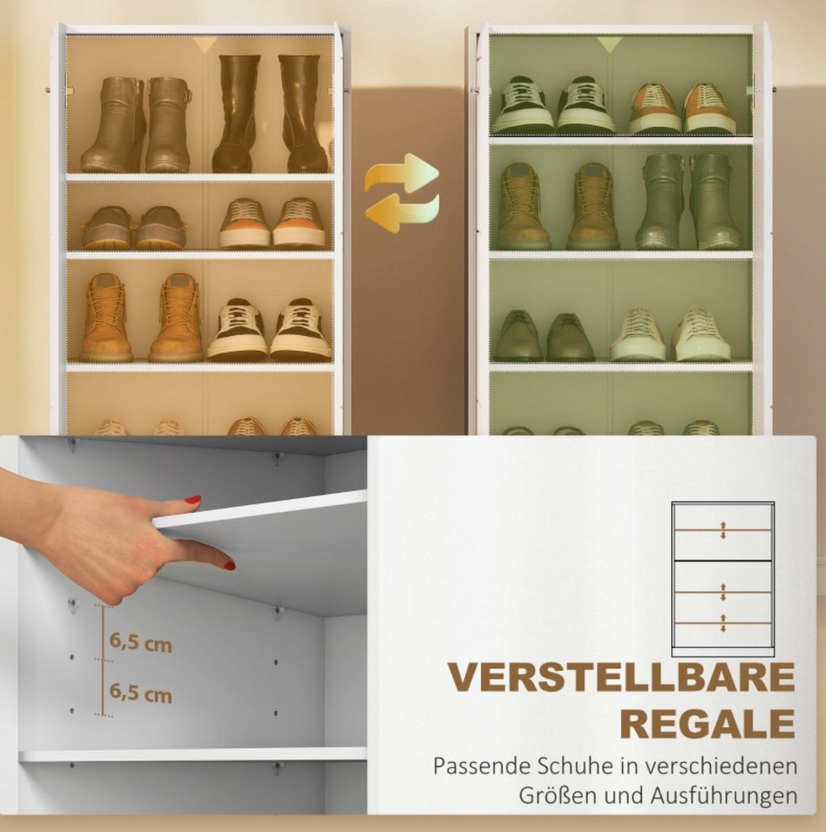SCHUHSCHRANK 55/108/36 cm Weiß aus Holz mit verstellbaren Regalböden - Weiß, Holz (55/108/36cm) - OKMYHOME
