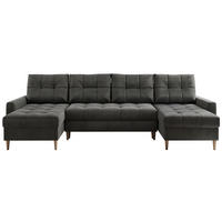 WOHNLANDSCHAFT Colin U Velvet Dunkelgrau - Dunkelgrau/Braun, Holz/Textil (290/75/140cm) - MKS