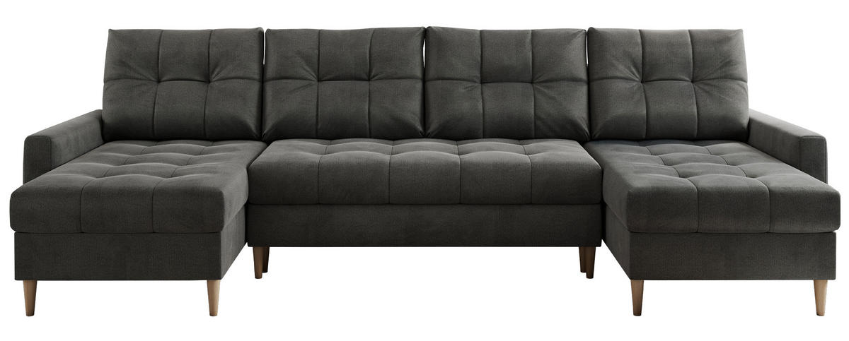 WOHNLANDSCHAFT Colin U Velvet Dunkelgrau - Dunkelgrau/Braun, Holz/Textil (290/75/140cm) - MKS