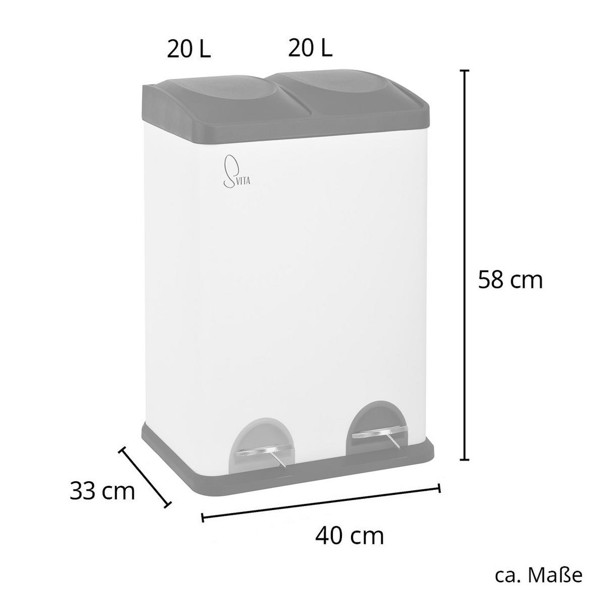MÜLLEIMER TC2X20 Küchen-Eimer 40Liter Fassungsvermögen 2x20L Abfalleimer 2er-Mülleimer - Weiß, Metall (40/58/33cm) - SVITA