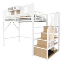 HOCHBETT 90/200 cm in Weiß mit Stauraumleiter, Lichtleiste, Ablagefach und Bettgitter aus Metall und MDF - Weiß, Metall (90/200cm) - STILVORA