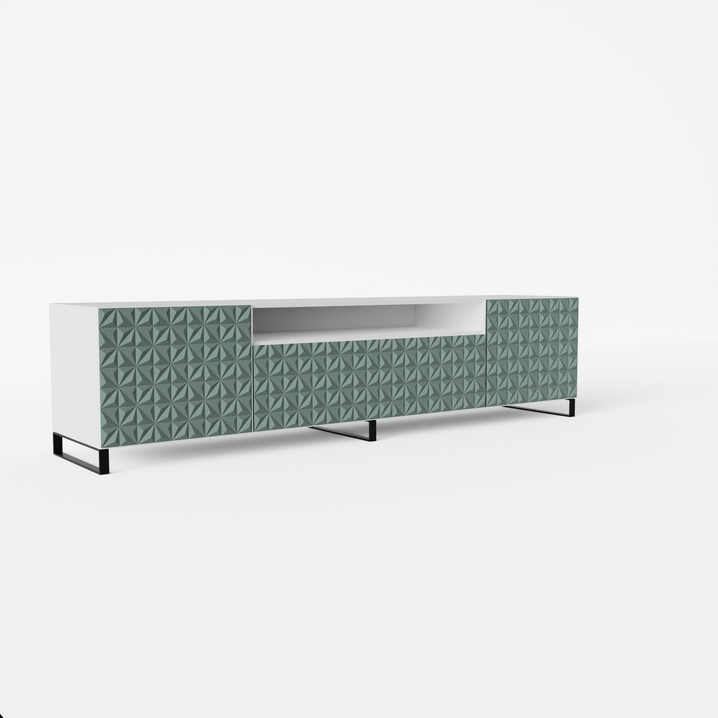 LOWBOARD ROVA 200/41/40 cm, Stand-TV-Schrank Weiß / Grün - Weiß/Grün, Holzwerkstoff (200/41/40cm) - MASSENO