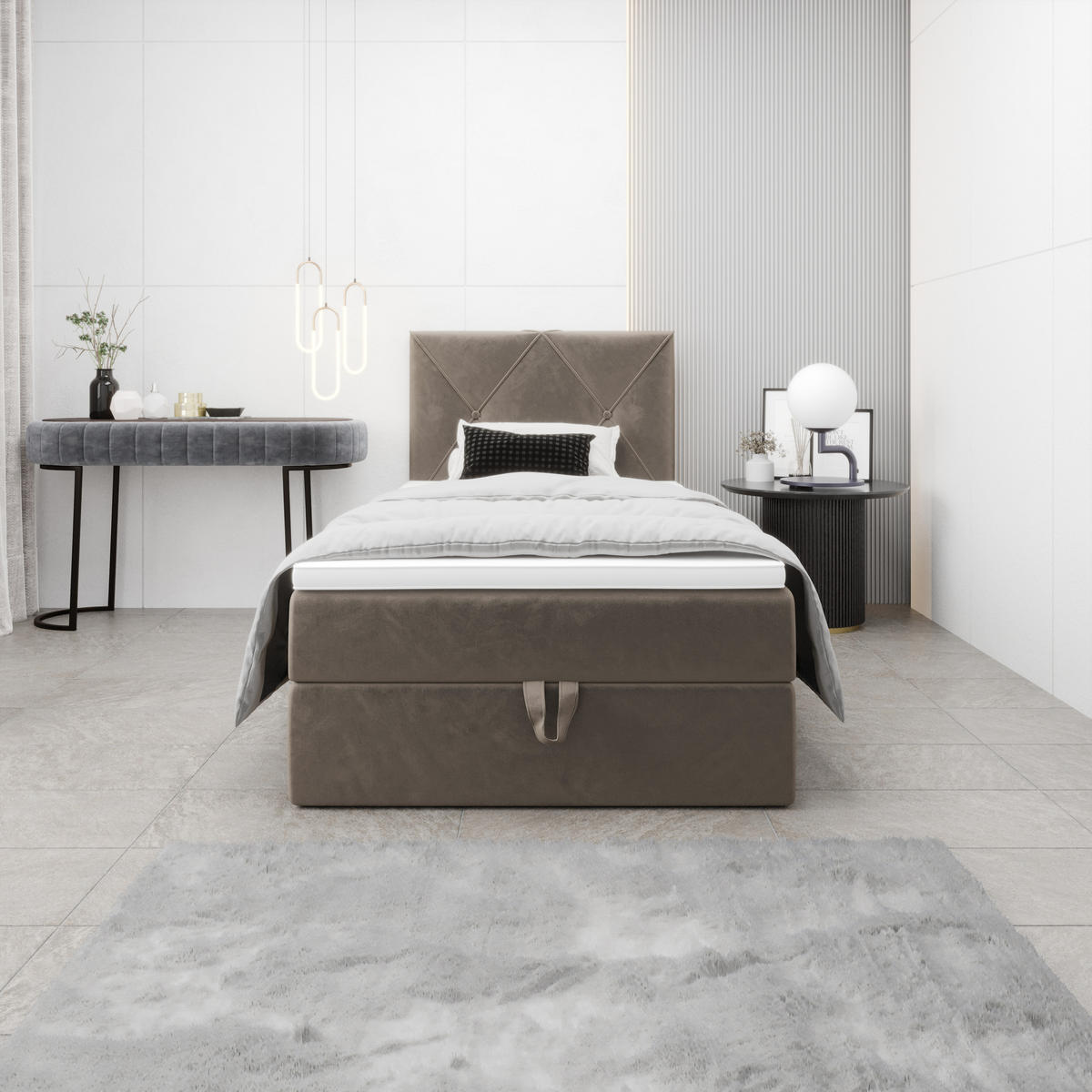 BOXBETT ALTEA 100x200 Monolith 15, mit Matratze H3, Bonell und Topper, Braun - Braun, Holz/Kunststoff (100/200cm) - Bedante