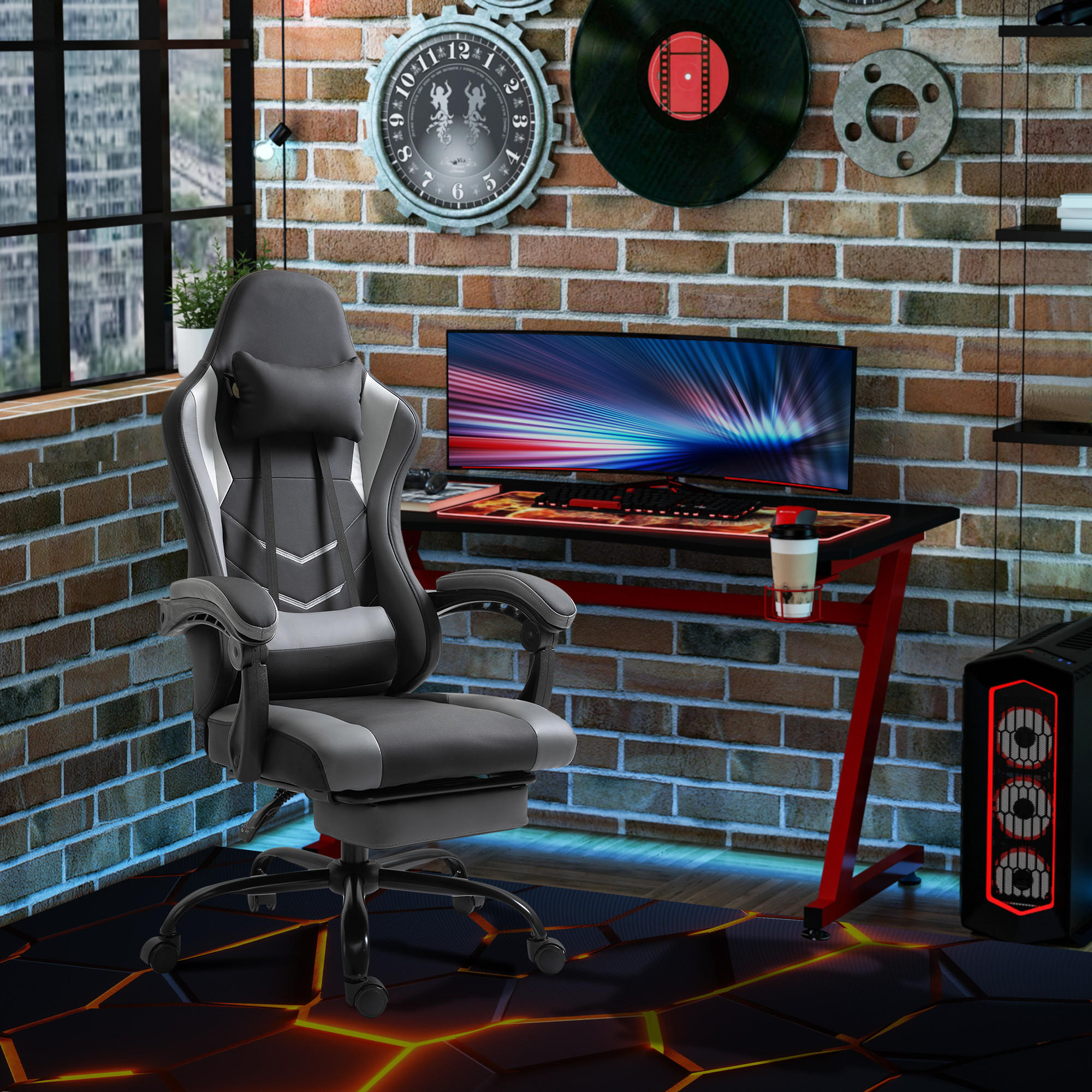 ERGONOMISCHER, Gaming Stuhl, Schwarz - Schwarz, Leder (52/128/62cm) - Vinsetto