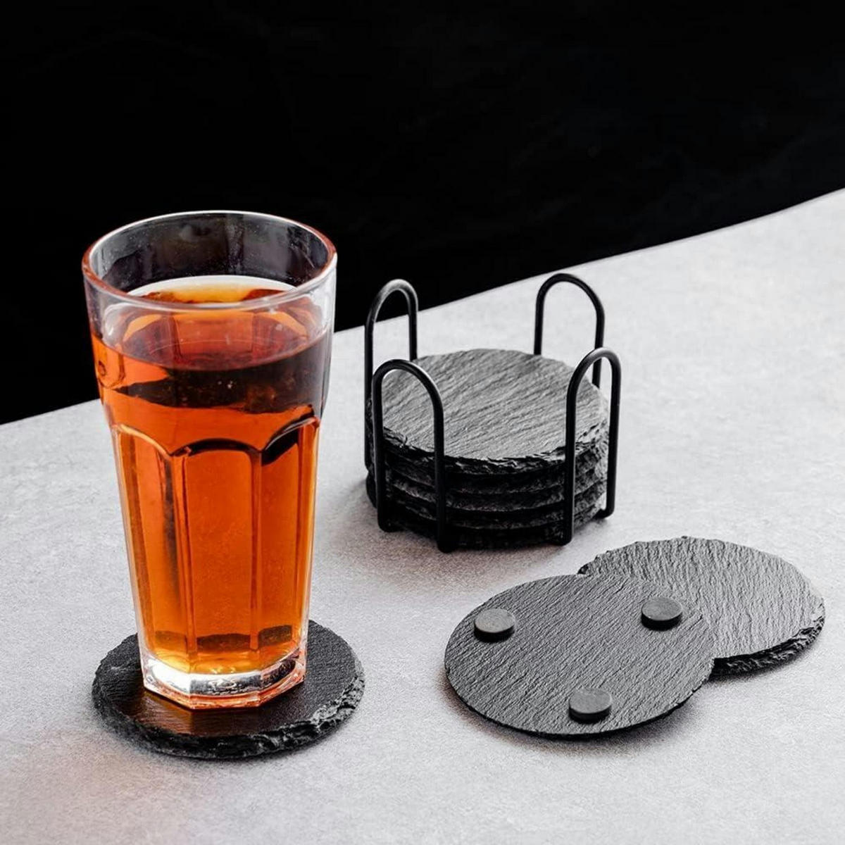 UNTERSETZER Schiefer 8er Set 10 cm - Anthrazit, Stein (10/10cm)