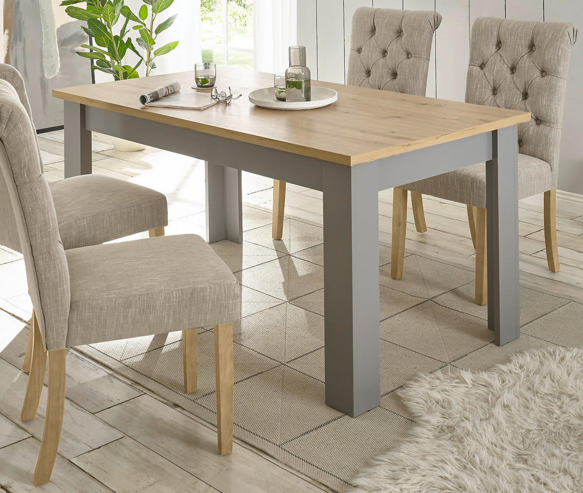 ESSTISCH grau, Artisan Eiche 160 x 90 cm, Küchentisch im Landhaus-Stil - Hellgrau/Eiche Artisan, Holzwerkstoff (160/90/76cm) - Furn.Design
