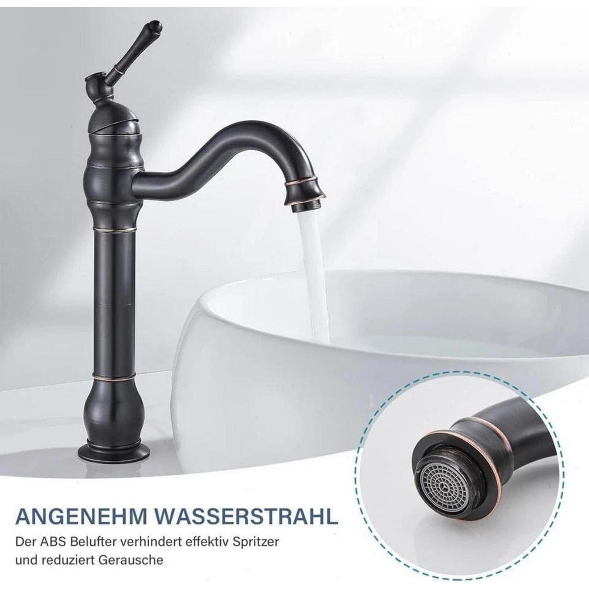 WASCHTISCHARMATUR Einhebelmischer Matt-Schwarz 360° Schwenkbar - Schwarz, Metall (15.6/36/22.7cm)