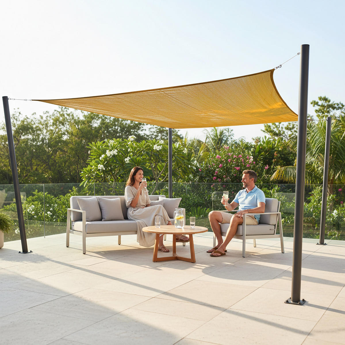 SLNEČNÉ plátno - béžová, kov/plast (500/500cm) - Relaxdays