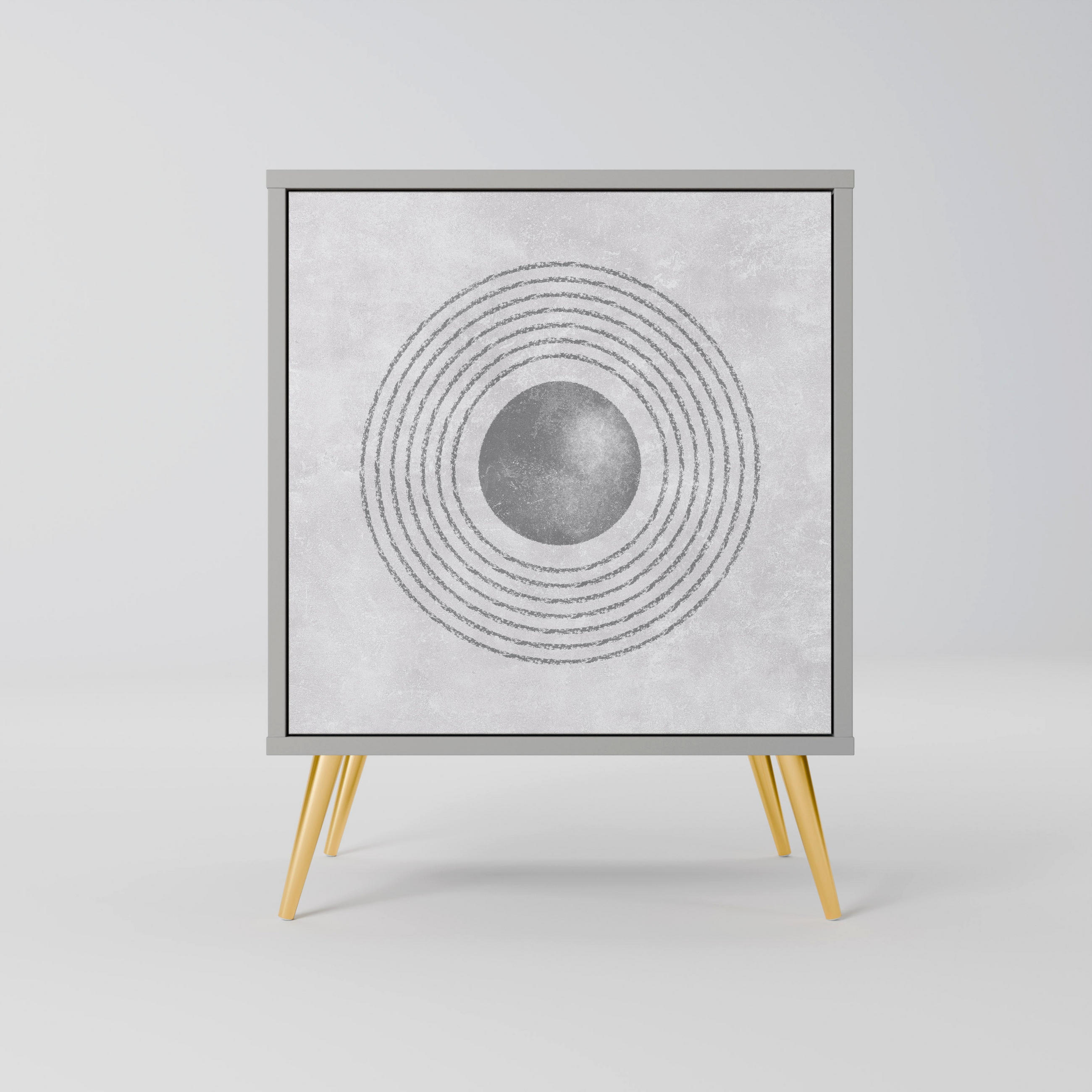 SIDEBOARD SOLID CIRCLES, Grau, 57,5x42x75,5 cm, Goldfarbene Metallfüße - Goldfarben/Multicolor, Holzwerkstoff/Metall (57.5/75.5/42cm) - SpaceRebels