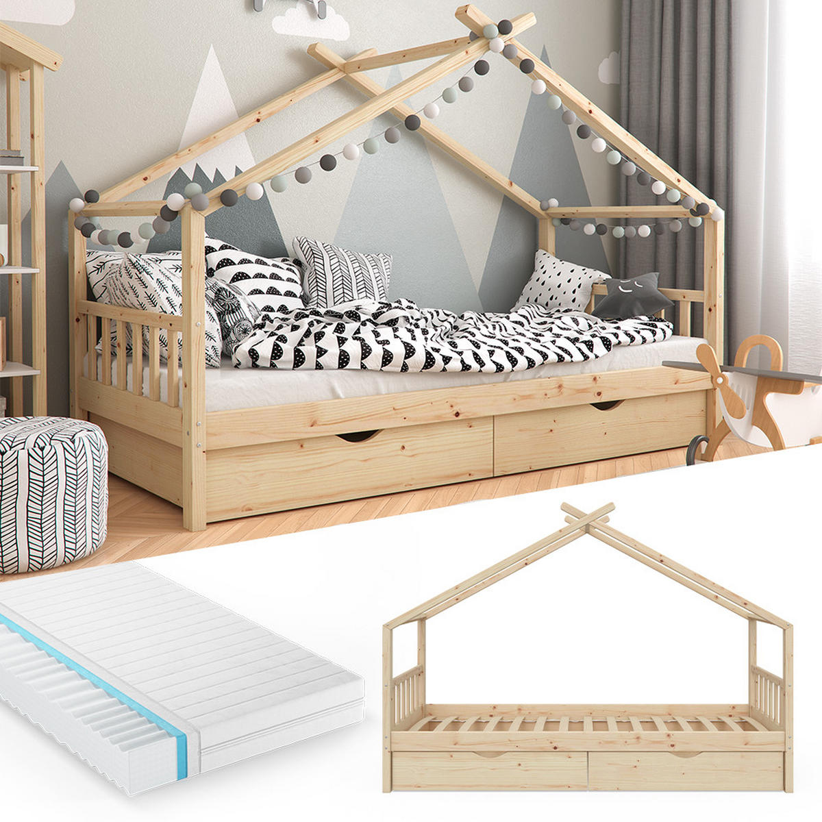 DOMEČKOVÁ POSTEL Design Přírodní dřevo - přírodní, dřevo (90/200cm) - VitaliSpa