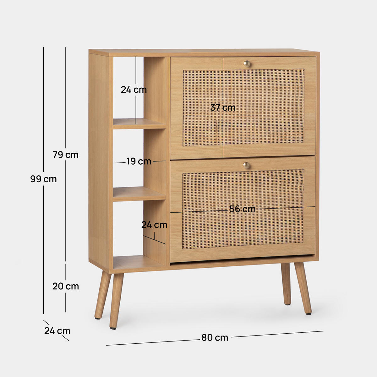 SCHUHSCHRANK DOPPELTES Demi Natürlich 80 cm x 99 cm - Naturfarben, Holzwerkstoff (80/99/24cm) - Klast Home