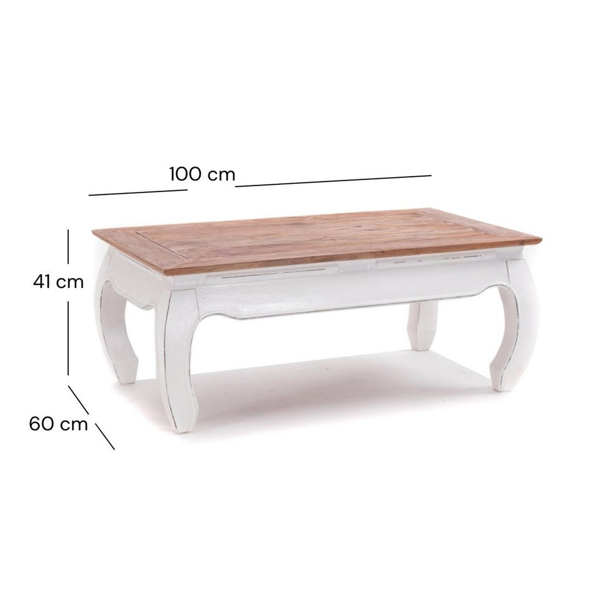 OPIUMTISCH EAST 100 Mahagoni Recyclingholz massiv 06 weiß-landhaus - Weiß, Holz (60/100/41cm) - DESIGN DELIGHTS