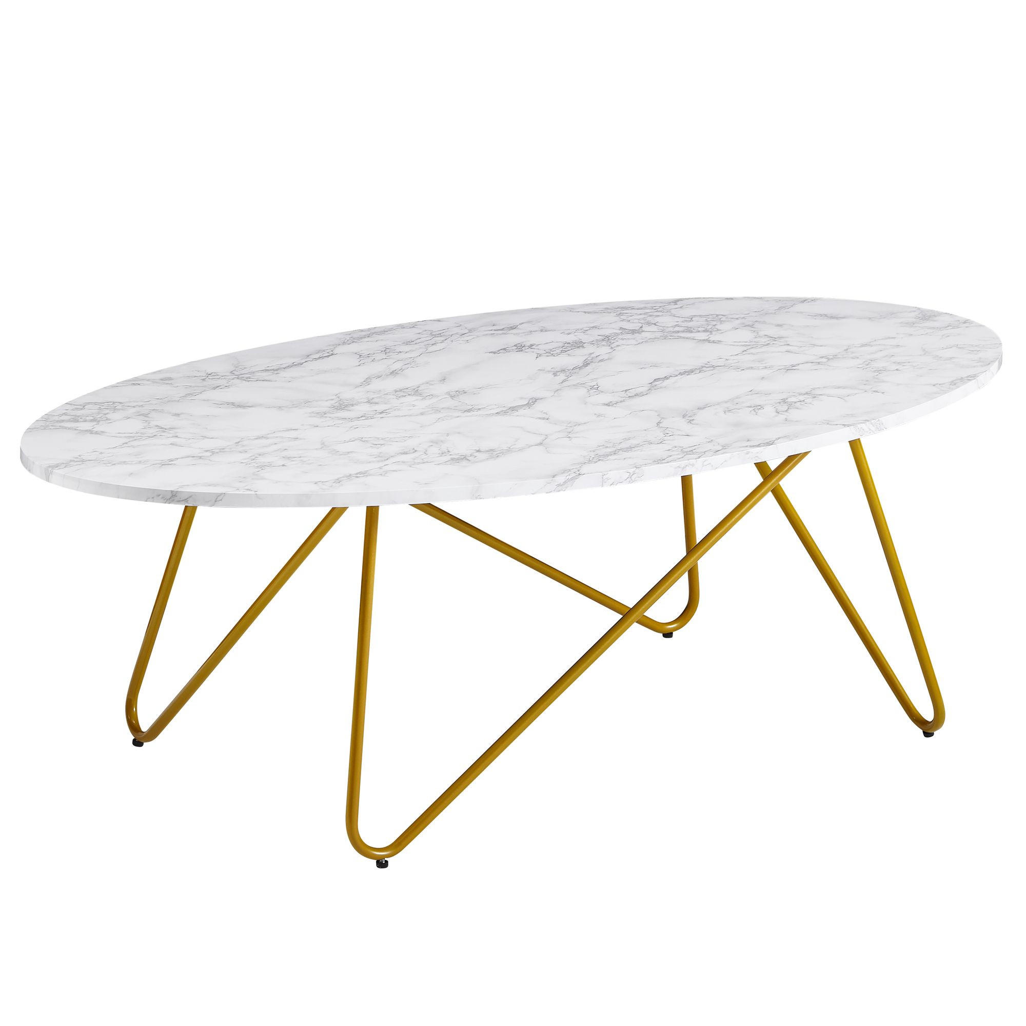 COUCHTISCH Oval in Marmor-Optik mit goldfarbenem Gestell, Maße 120x40x60 cm - Goldfarben/Weiß, Holz/Metall (60/120/40cm) - KADIMA DESIGN