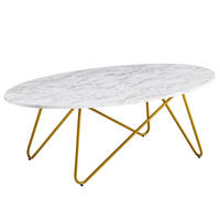 COUCHTISCH Oval in Marmor-Optik mit goldfarbenem Gestell, Maße 120x40x60 cm - Goldfarben/Weiß, Holz/Metall (60/120/40cm) - KADIMA DESIGN