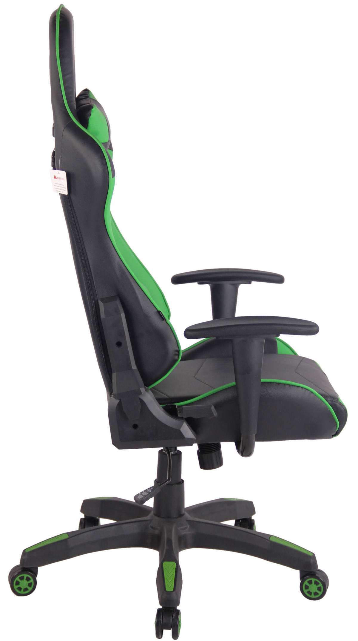 GAMINGSTUHL Lederlook schwarz/grün - Chromfarben/Schwarz, Kunststoff/Textil (65/128/50cm) - CLP