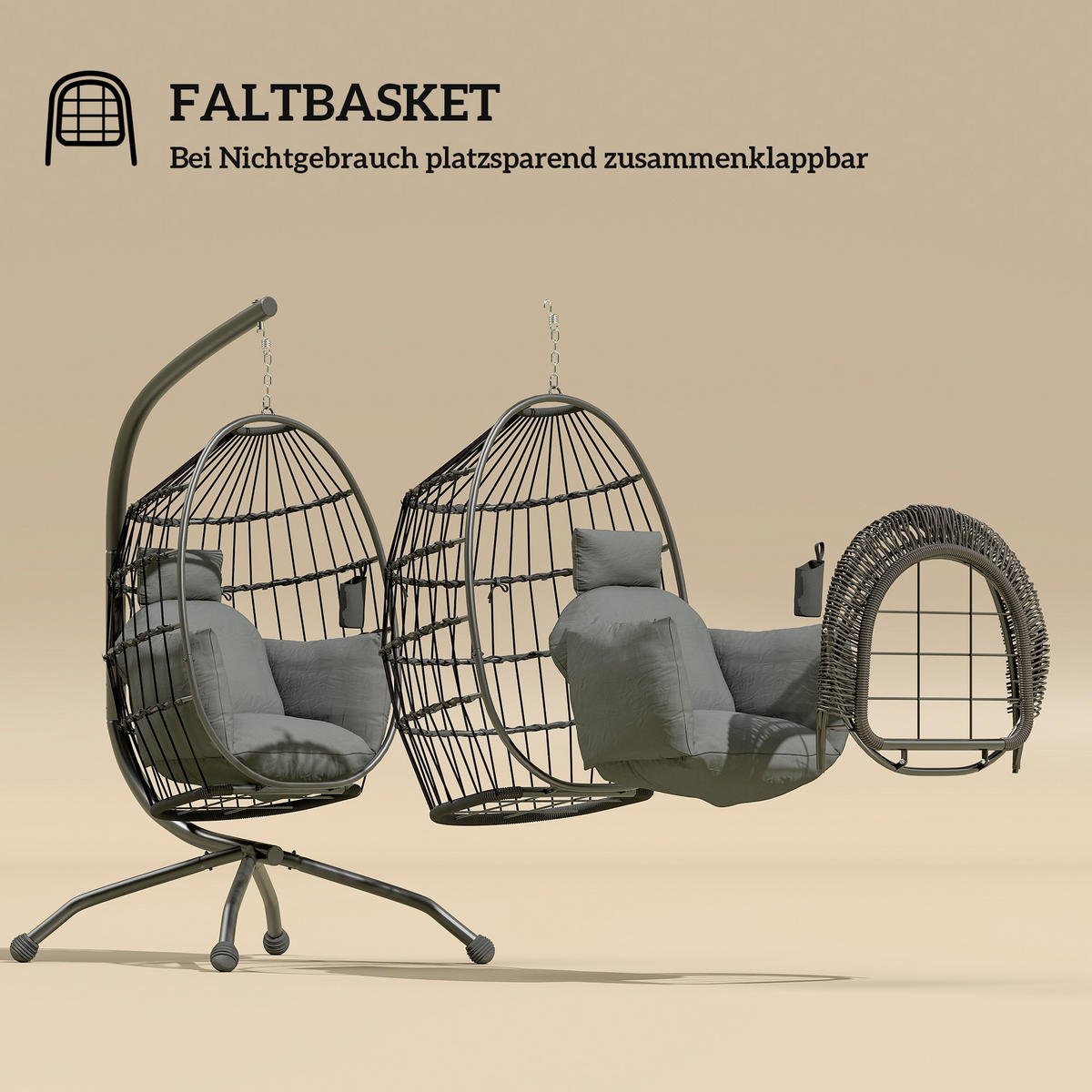 HÄNGESESSEL Stahl Polyester Schwarz - Schwarz, Metall (88/192/120cm) - Outsunny