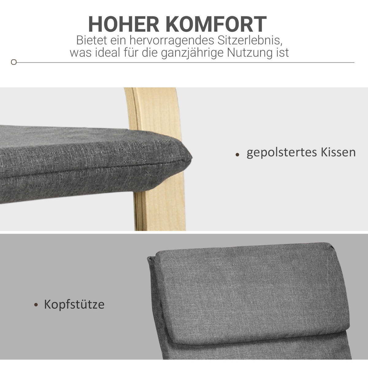 RELAXSESSEL Leinenoptik mit Kopfstütze, C-Holzgestell 78/65/96 cm Dunkelgrau - Dunkelgrau, Textil (65/96/78cm) - Redom