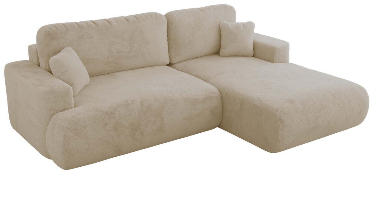 ECKSOFA OVO L Creme Plüsch - Rechts Seite - Creme/Schwarz, Kunststoff/Textil (195/271cm) - MKS