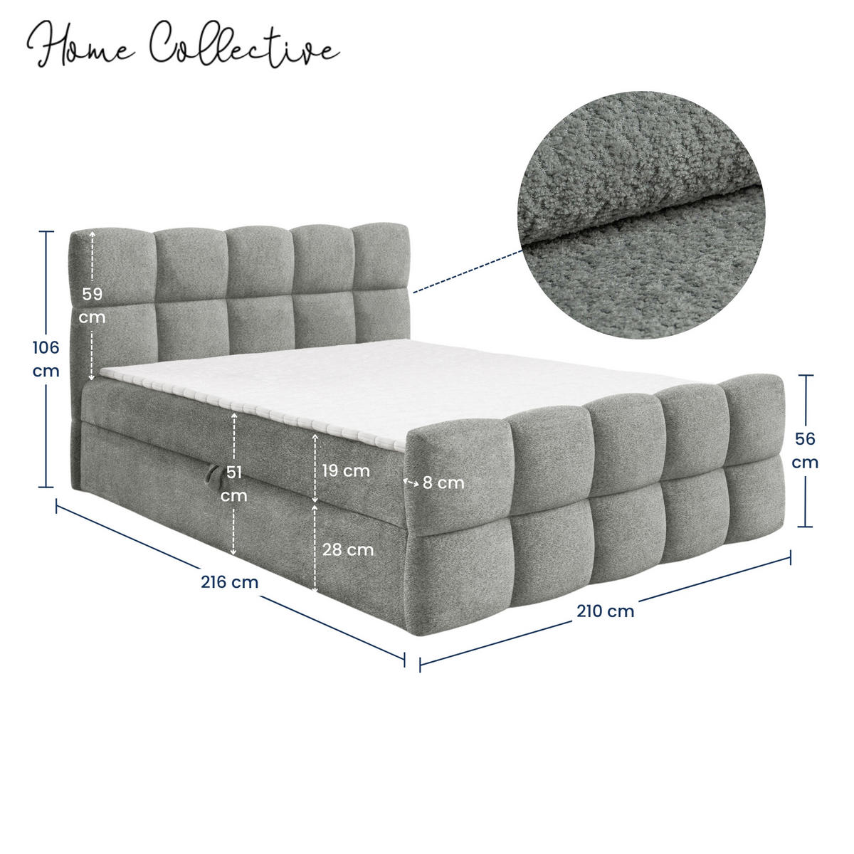 BOXSPRINGBETT mit zwei Stauräumen 200x200 cm in Grau - Grau, Textil (200/200cm) - Home Collective