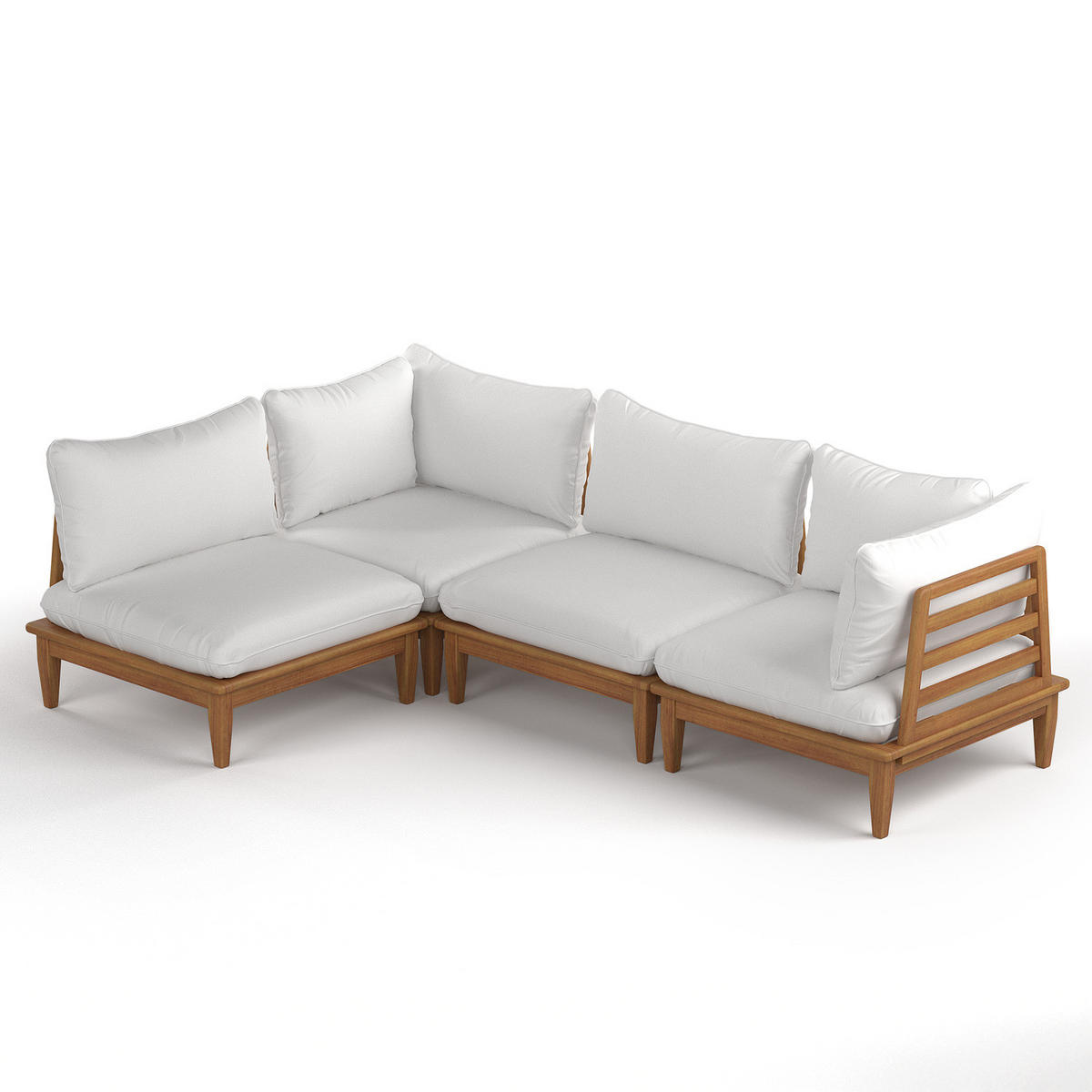 LOUNGEGRUPPE - 4-teilig - Akazie massiv / Webstoff - Akazie Braun / Creme - Creme/Akaziefarben, Holz/Textil - home24
