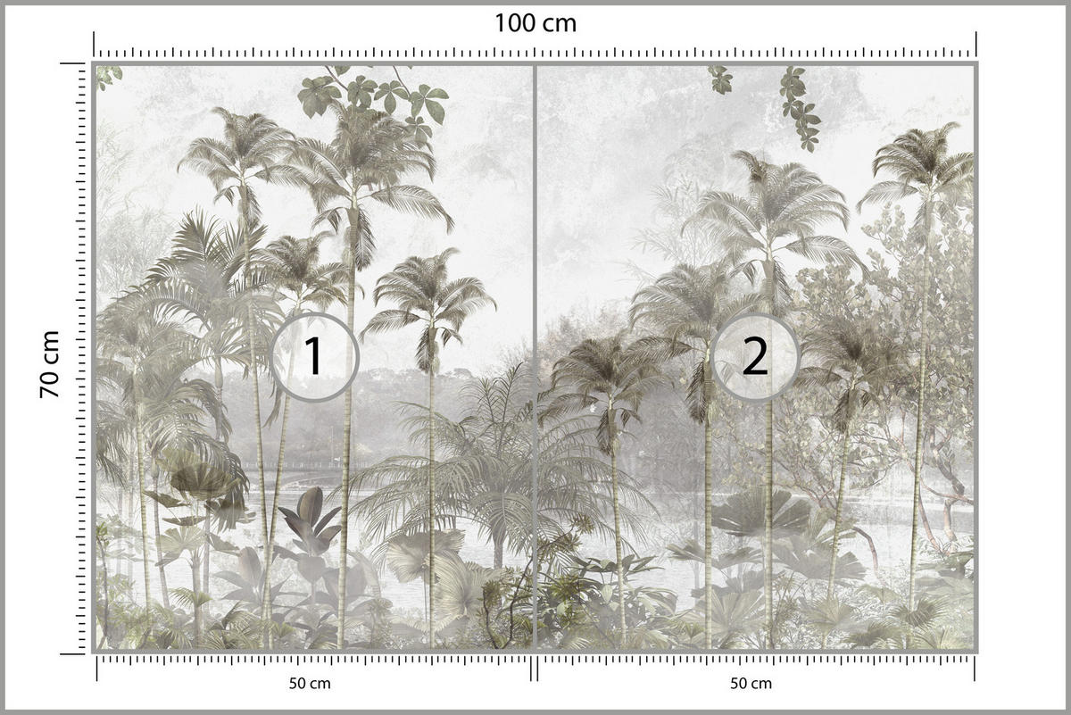 FOTOTAPETA Pre Obývaciu Izbu Tropické Stromy Rieka Sivá Palmy 100 x 70 cm - sivá/zelená, papier (100/70cm) - Muralo